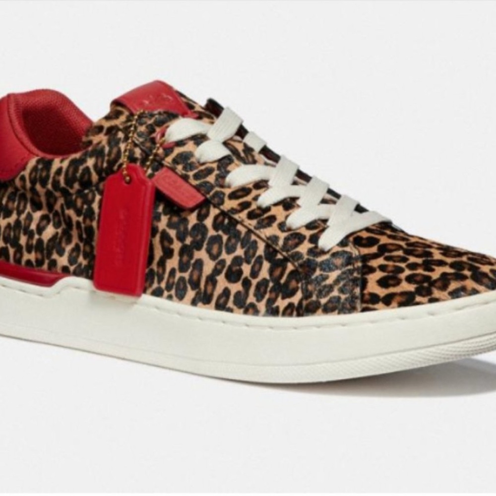 COACH Lowline Calf Hair Leopard Print sneakers, Size 7B